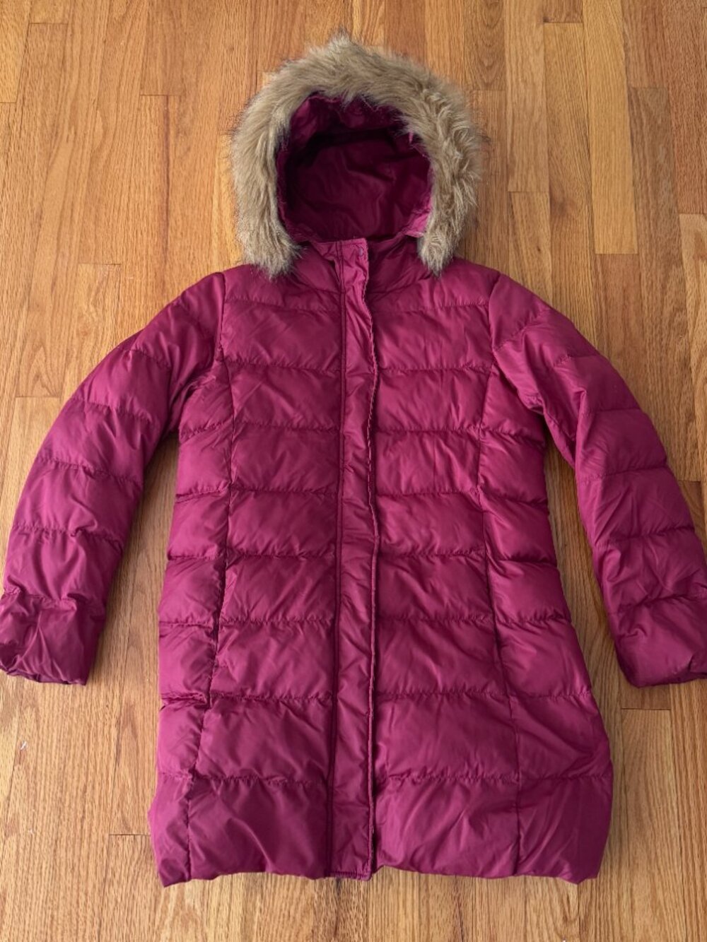 Uniqlo Kids Long Puffer Jacket | Faux Fur Hood | Size 11-12